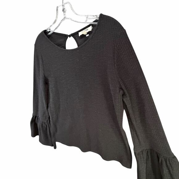 Anthropologie Porridge Joan Bell Sleeved Top Womens M Black Ribbed Boho Chic - Picture 3 of 14